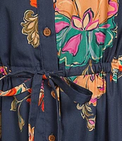 Democracy Woven Floral 3/4 Blouson Sleeve Belted Tiered Shirt Dress