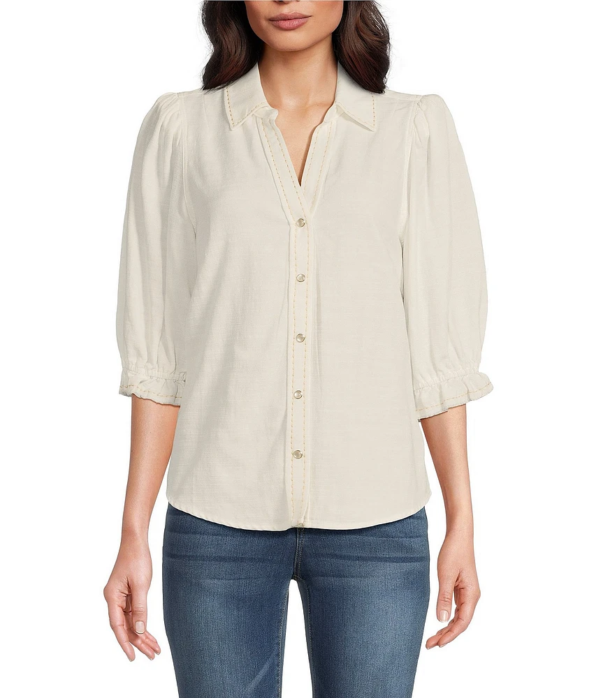 Democracy Woven Point Collar 3/4 Sleeve Shirt