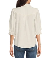 Democracy Woven Point Collar 3/4 Sleeve Shirt