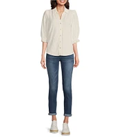 Democracy Woven Point Collar 3/4 Sleeve Shirt