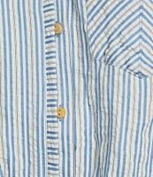 Democracy Woven Spliced Stripe Point Collar 3/4 Tucked Sleeve Button Front Shirt