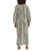 Desmond & Dempsey Dorothea Linen Floral Long Sleeve Blouson Caftan