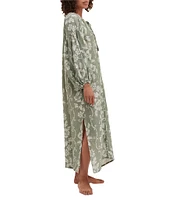 Desmond & Dempsey Dorothea Linen Floral Long Sleeve Blouson Caftan