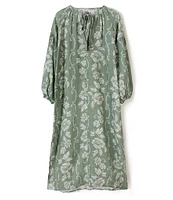 Desmond & Dempsey Dorothea Linen Floral Long Sleeve Blouson Caftan