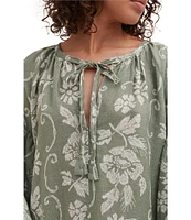 Desmond & Dempsey Dorothea Linen Floral Long Sleeve Blouson Caftan