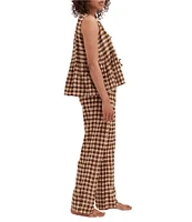 Desmond & Dempsey Gingham Woven Pleated Pajama Set