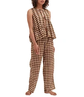 Desmond & Dempsey Gingham Woven Pleated Pajama Set