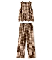 Desmond & Dempsey Gingham Woven Pleated Pajama Set