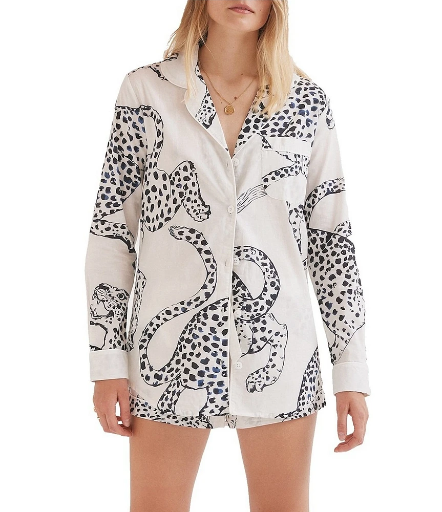 Desmond & Dempsey Jaguar Woven Long Sleeve Shorty Pajama Set