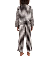 Desmond & Dempsey Long Sleeve Notch Collar Woven Linen Gingham Pajama Set