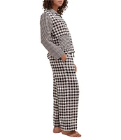 Desmond & Dempsey Long Sleeve Notch Collar Woven Linen Gingham Pajama Set