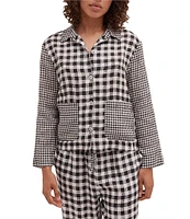 Desmond & Dempsey Long Sleeve Notch Collar Woven Linen Gingham Pajama Set