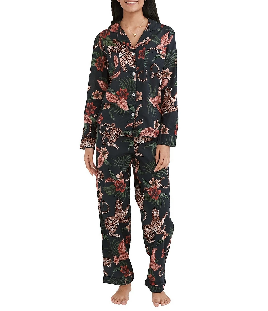 Desmond & Dempsey Soleia Leopard Woven Long Pajama Set