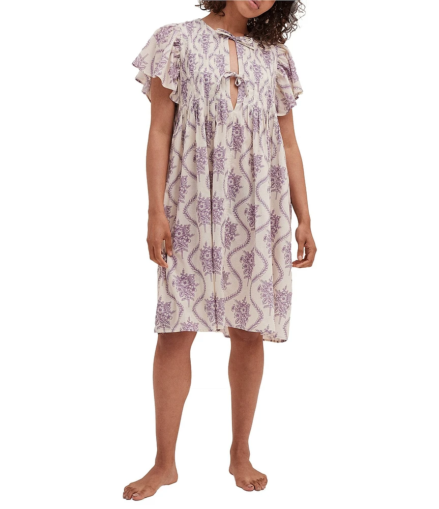 Desmond & Dempsey Woven Alpen Floral Short Sleeve Round Neck Nightgown