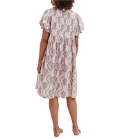 Desmond & Dempsey Woven Alpen Floral Short Sleeve Round Neck Nightgown