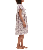 Desmond & Dempsey Woven Alpen Floral Short Sleeve Round Neck Nightgown