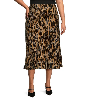 Dex Plus Animal Printed Satin Midi Skirt