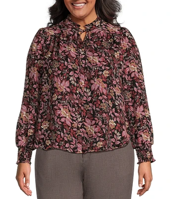 Dex Clothing Plus Long Sleeve Floral Woven Blouse