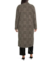 Dex Clothing Plus Long Sleeve Houndstooth Plaid Knit Coat