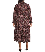 Dex Clothing Plus Long Sleeve Printed Faux Wrap Midi Dress