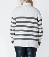 Dex Clothing Plus Long Sleeve Striped/Solid Quarter-Zip Sweater