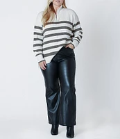 Dex Clothing Plus Long Sleeve Striped/Solid Quarter-Zip Sweater