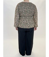 Dex Clothing Plus Size Long Sleeve Floral Printed Smocked Woven Top