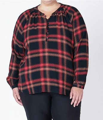 Dex Clothing Plus Size Long Sleeve Plaid Textured Woven Shirt