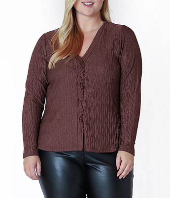 Dex Clothing Plus Size Long Sleeve Twisted-Front Textured Knit Top