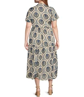 Dex Clothing Plus Size Medallion Printed Short Sleeve Midi Shirt Dress