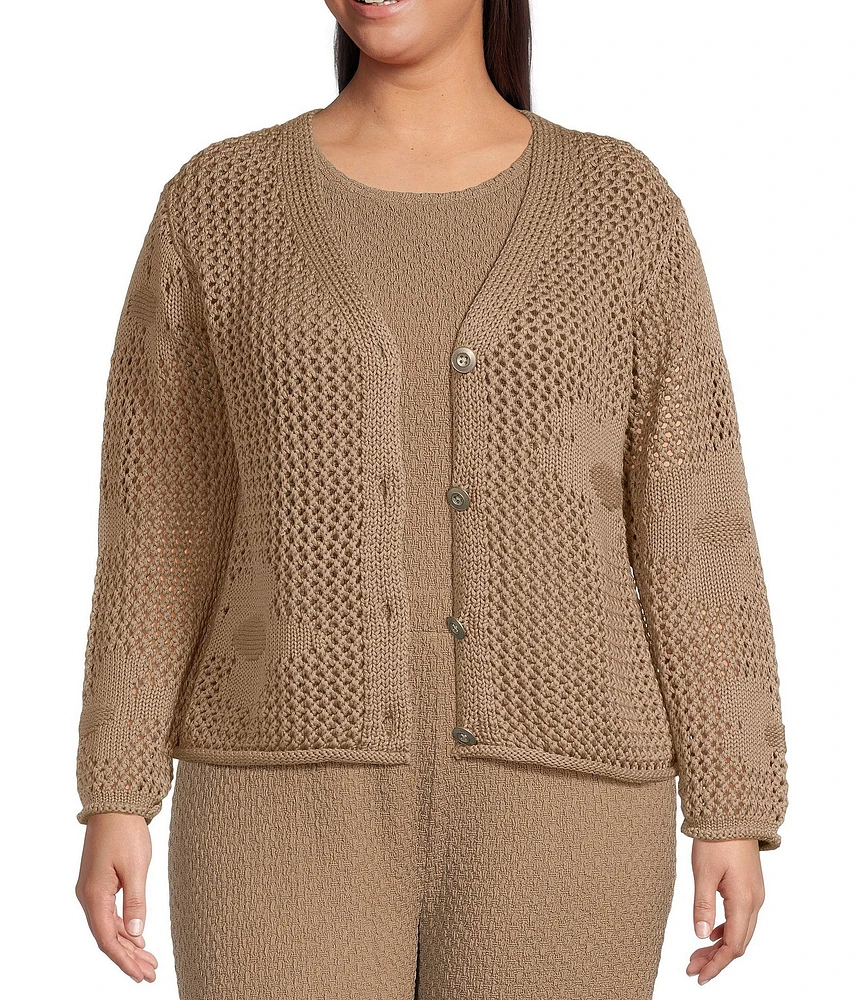 Dex Clothing Plus Sizes Floral Crocheted Long Sleeve Cardigan