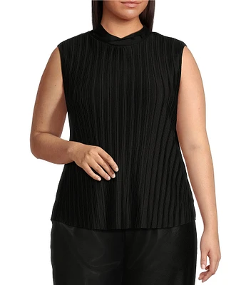 Dex Clothing Plus Sleeveless Mockneck Pleated Woven Blouse