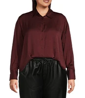 Dex Plus Long Sleeve Flowy Satin Blouse