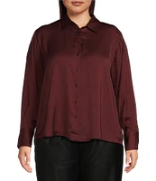 Dex Plus Long Sleeve Flowy Satin Blouse