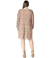 Dex Plus Paisley Printed Long Sleeve Pleated A-Line Dress