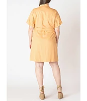 Dex Plus Short Sleeve Belted Linen-Blend Mini Shirtdress