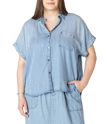 Dex Plus Short Sleeve Button-Down Blouse