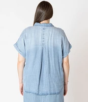 Dex Plus Short Sleeve Button-Down Blouse