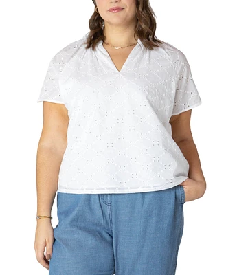 Dex Plus Short Sleeve Pointelle Knit Top