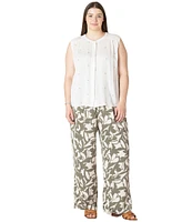 Dex Plus Sleeveless Button Front Embroidered Top