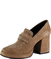 Diba True Song Notes Suede Stud Embellished Platform Heeled Loafers