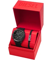 Diesel Men's Griffed Chronograph Black Silicone Watch and Bracelet Set