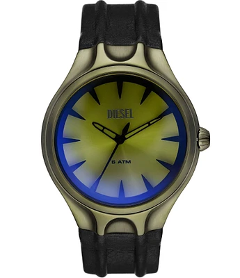 Diesel Men's Streamline Three Hand Black Leather Strap Watch