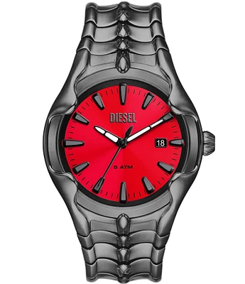 Diesel Men's Vert Three-Hand Date Red Dial Gunmetal Tone Stainless Steel Bracelet Watch