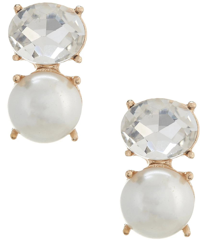 Dillard's Crystal Oval Stone Pearl Cab Drop Earrings