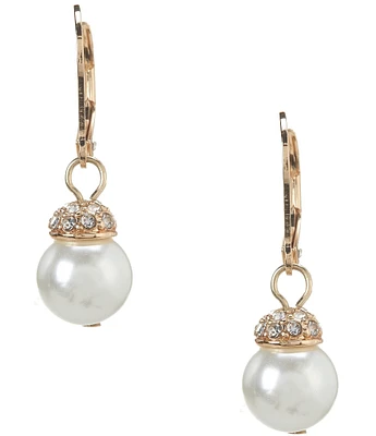 Dillard's Crystal Pave Cap Pearl Drop Earrings