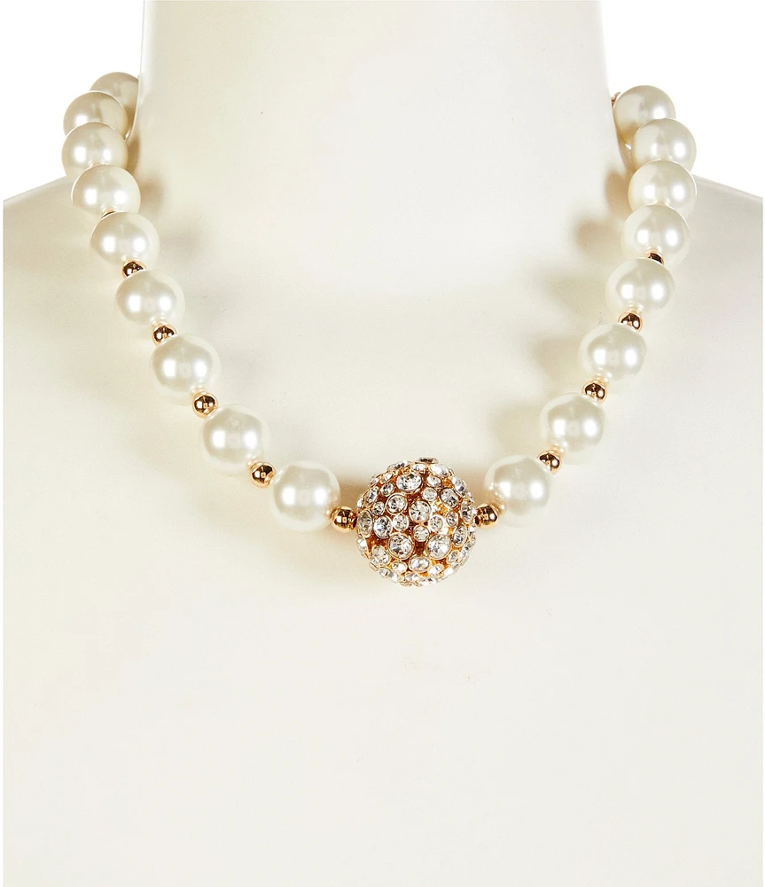 Dillard's Crystal Pave Fireball Pearl Strand Collar Necklace