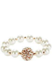 Dillard's Crystal Pave Fireball Pearl Stretch Bracelet