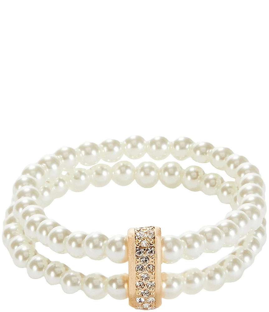 Dillard's Crystal Pave Metal 2 Row Pearl Stretch Bracelet