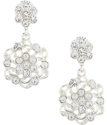 Dillard's Crystal Stone Double Flower Drop Earrings